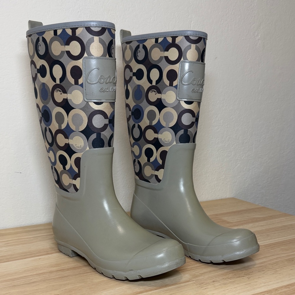 Coach Signature Print Tall Rain Boots for women Size 7